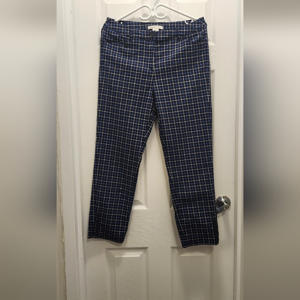 Cleo Navy Blue Plaid Slim Ankle Pants  Stretch  Size M